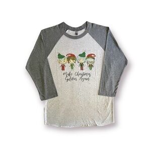NEXT LEVEL, NWOT, CHRISTMAS BASEBALL T-SHIRT. GOLDEN GIRLS. 3/4 SLEEVES. SIZE S.